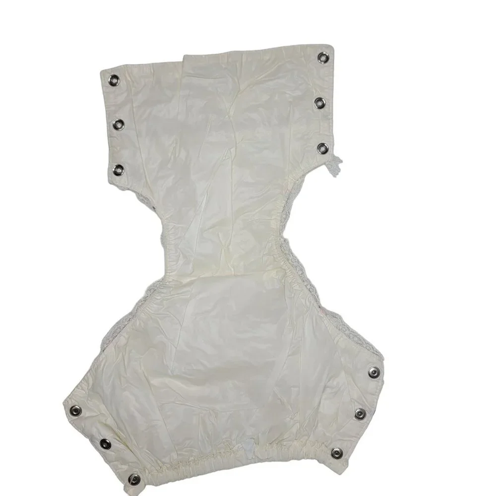 vintage floral ruffle lace cloth diaper cover bloomer side snaps 18-25 pounds